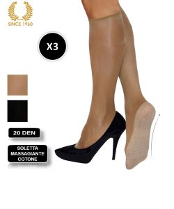 knee high socks - cotton comfort sole -20 den- 3 pairs