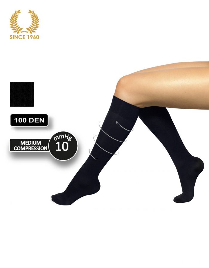 Calzitaly Opaque Support Knee High Socks Factor 10 -100 Den Women Side  Support Hosiery | Pantyhose Library