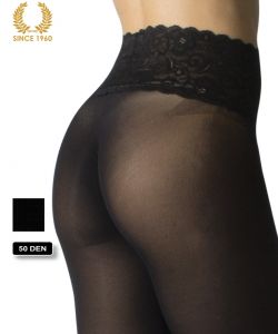 opaque seamless tights with lace top -50 den back detail