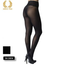 opaque seamless tights with lace top -50 den back