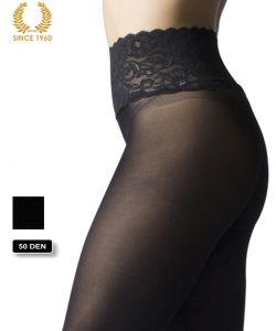opaque seamless tights with lace top -50 den detail side