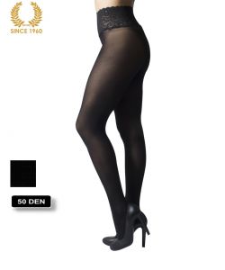 opaque seamless tights with lace top -50 den side