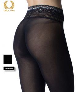 opaque seamless tights with lace top in lurex -15 den back detail