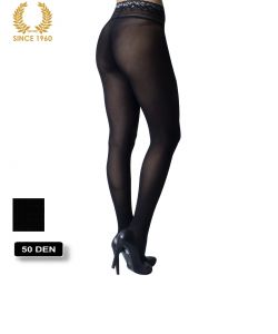 opaque seamless tights with lace top in lurex -15 den back