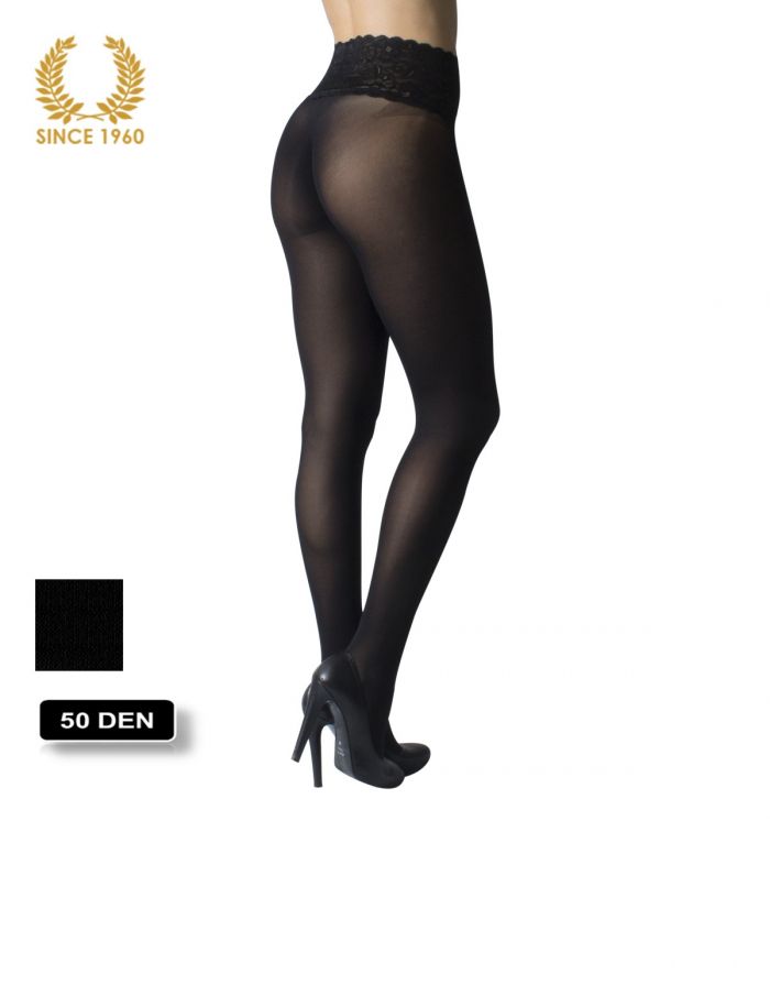 Calzitaly Opaque Seamless Tights With Lace Top -50 Den Back  Fashion Tights 2017 | Pantyhose Library