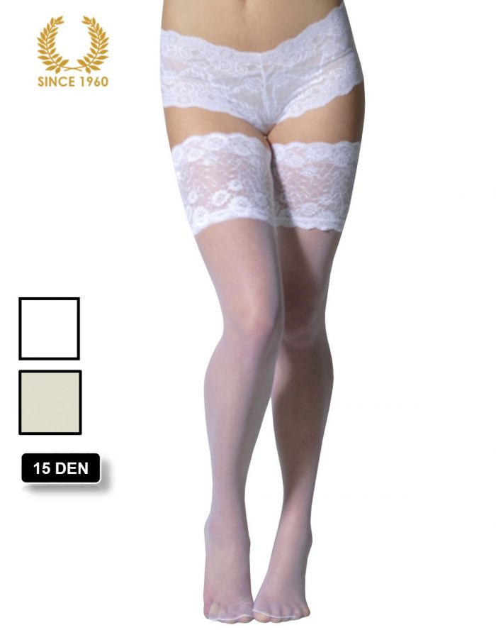Calzitaly Bridal Hold Ups With Wide Floral Lace -15 Den White Front  Bridal Tights 2017 | Pantyhose Library