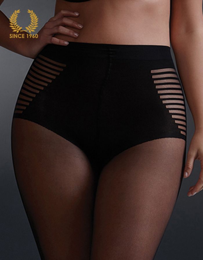 Calzitaly Plus Size Curvy Tights With Striped Brief 20 Den Detail  Curvy Collection 2017 | Pantyhose Library