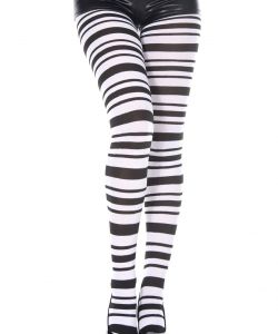 Black-And-White-Striped-Spandex-Pantyhose