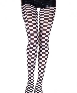 Checkerboard-Print-Opaque-Pantyhose