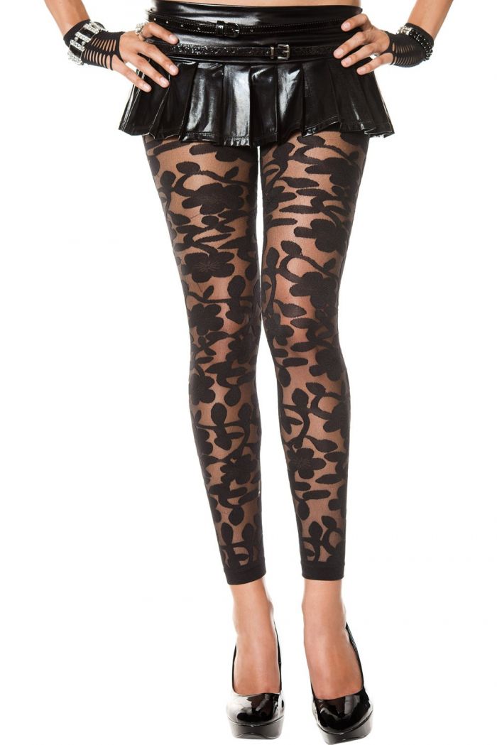 Music Legs Woven-floral-design-sheer-spandex-leggings  Footles Panyhose 2018 | Pantyhose Library