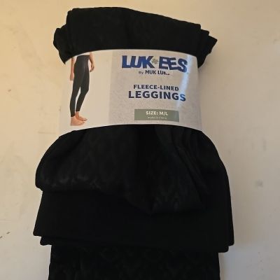 Luk-ees Muk-Luks Woman's Fleece Lined Leggings Black w/ pattern (Size M/L) New