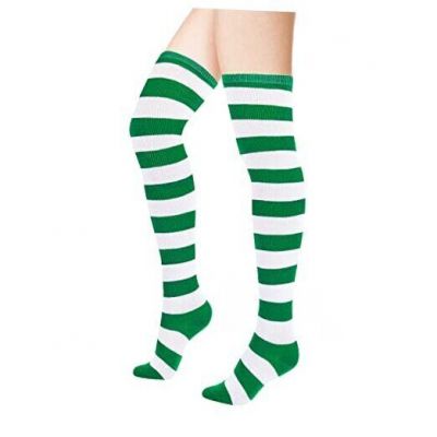 Thigh High Socks for Women Over The Knee Stockings One Size A4-green White