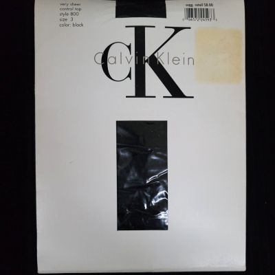 Vtg 1992 Calvin Klein Very Sheer Control Top Pantyhose SIZE 3 Black CK Style 800