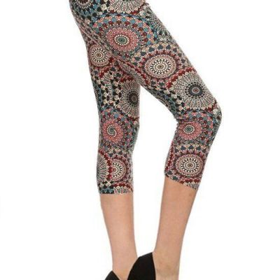 Multi-color Print, Cropped Capri Leggings In A Fitted Style Banded High Waist