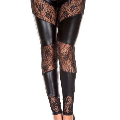 sexy MUSIC LEGS wet look SHINY sheer LACE leggings SKINNY stretch PANTS bottoms