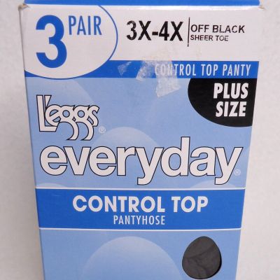 Leggs Everyday Control Top Pantyhose Off Black 3X 4X Plus 3 Pair New
