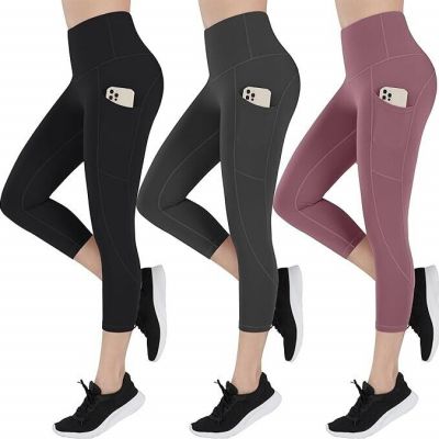 ESPIDOO Leggings for Women with Pockets, Capri- Black-M