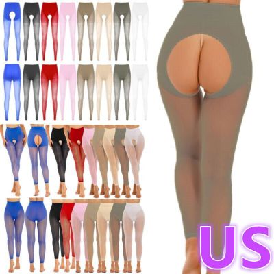 US Women Mesh Sheer Pantyhose Cutout Tights Glossy Stocking Nightwear Long Pants