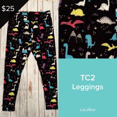 LuLaRoe NEW Leggings TC2 (Tall & Curvy 2) Buttery Soft Sz 18+ Dinosaurs Colorful