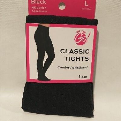 On The Go Black 40 Denier Appearance Classic Tights Comfort Waistband Size Large