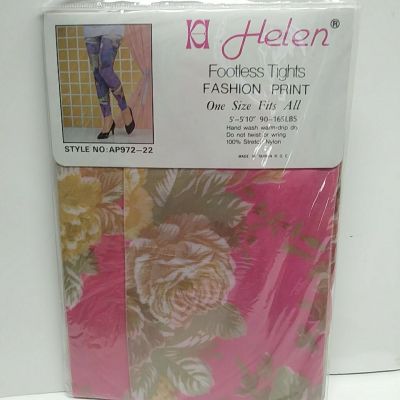 Helen Fashion Print Footless Tights 100perc Nylon OSFM.  Flowers -  ???? - Rose