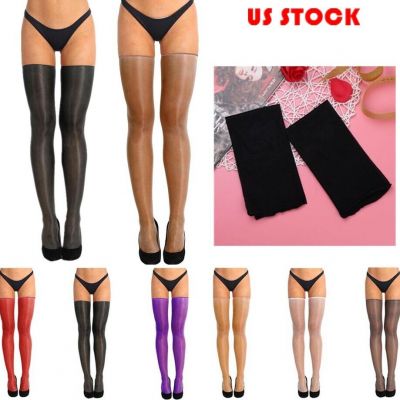 US Womens Shiny Glossy Oil Thigh High Anti-skid Long Socks Stockings Pantyhose