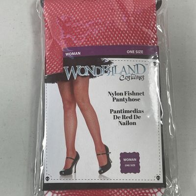 Wonderland Woman One Size Red Nylon Fishnet Pantyhose Costume Dress Up