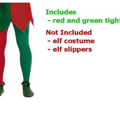 Red & Green Christmas Elf Tights Adult Mens Santa Helper Jester Costume Acsry