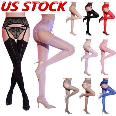 US Womens Suspender Stockings Hollow Out Pantyhose Stretchy High Waist Hosiery