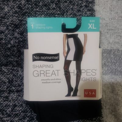 No Nonsense Black Colored Great Shapes Tights, Opaque, Size XL