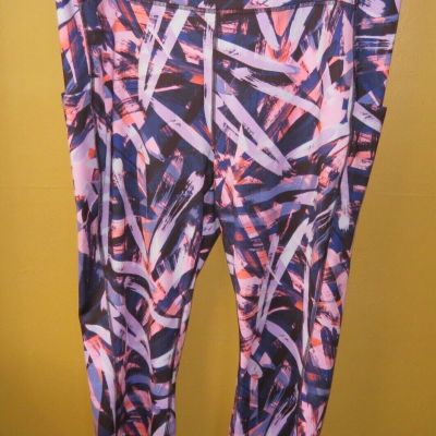 TEK GEAR Womens Plus Size 2X Capri Leggings Side Pockets Purple Pink Abstract