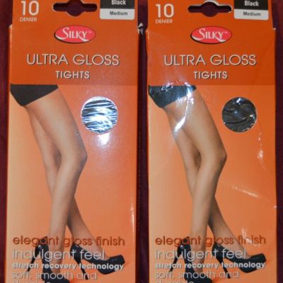 2 Pair Silky Ultra Gloss Tights Black Medium 10 DEN Elegant Durable (G1)