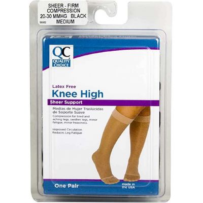 Quality Choice Sheer Knee High 20-30mmHg Black Medium