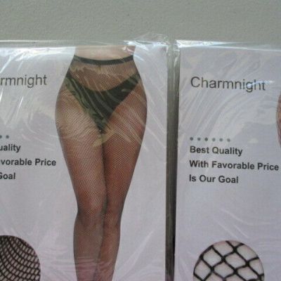 Charmnight Womens Size S-XXXL Black Fishnet Classic Pantyhose Tights 2-Pair