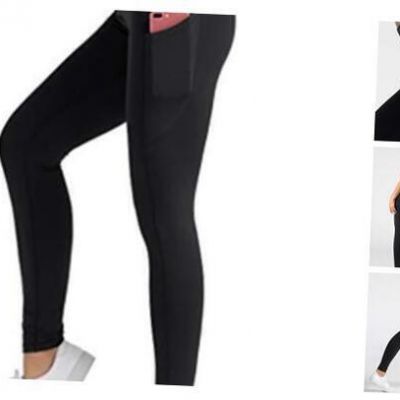 High Waist Yoga Leggings with 3 Pockets,Tummy Control Workout Large Black