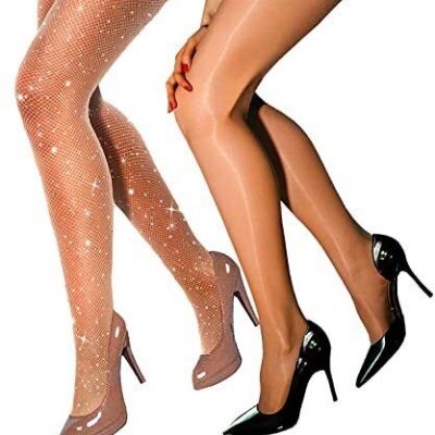 VEBZIN 3XL Plus Size Sheer Tights Fishnet Stockings Match Sets Sparkly High W...