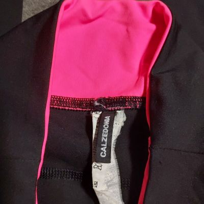 Calzedonia Women Black With Pink Strip Leggings Medium, Workout Pants, Running