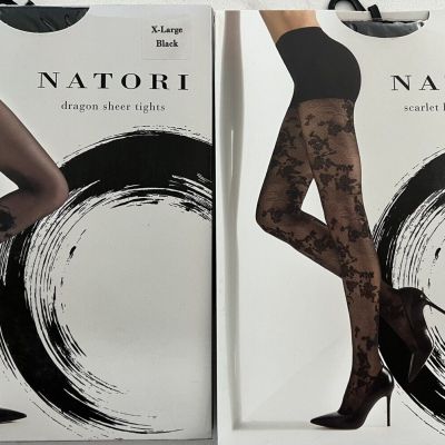 Natori Dragon And Scarlet Lace Sheer Tights Lot Of Two XL