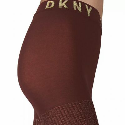 Free Ship! “DKNY”Lurex Shimmer Rib Control Top Tights Crimson Size Medium (B11)