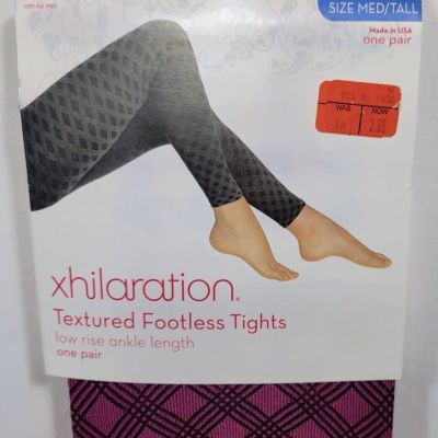XHILARATION TEXTURED FOOTLESS TIGHTS Fuchsia & Black LOW RISE ANKLE LENGTH Med