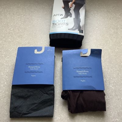 Set Of 3 NEW Womens Tights Size Small Gray Brown And Black