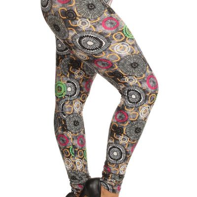 Plus Size One Size Abstract Print Full Length Leggings Banded High Waist Multi