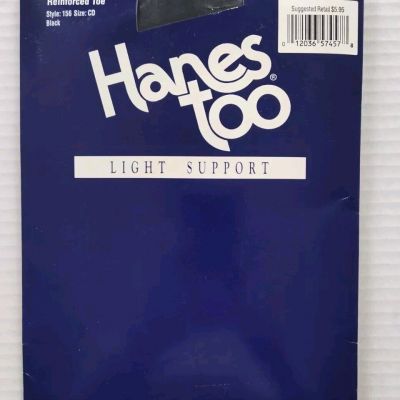 Hanes Too Black Pantyhose Light Support Size CD Style #156