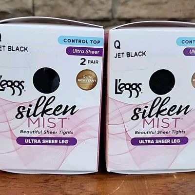 Leggs Silken Mist Ultra Sheer Leg Control Top Jet Black Size Q Total Of 4 Pair