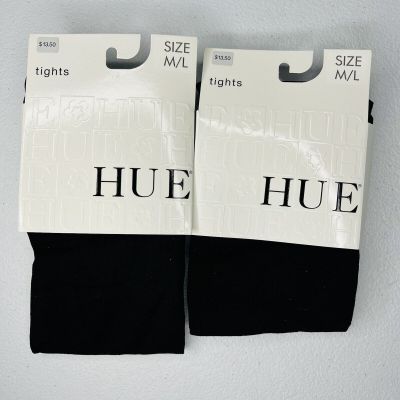 Hue Womens Super Opaque Control Top Tights Size M/ L Black 2 Pair