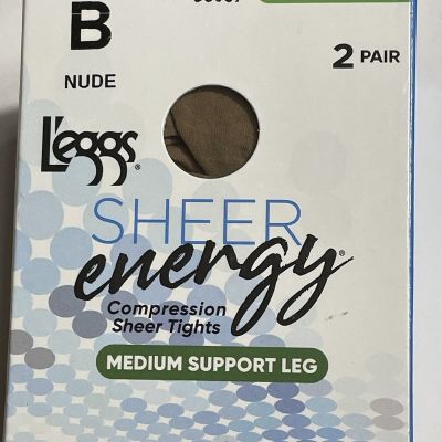 Leggs Sheer Energy Compression Sheer Tights Medium Support Leg B Nude 2 Pairs