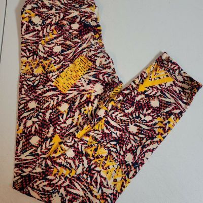 LulaRoe Leggings One Size Bright Multicolored Abstract Leaf Spotted Dots OS EUC