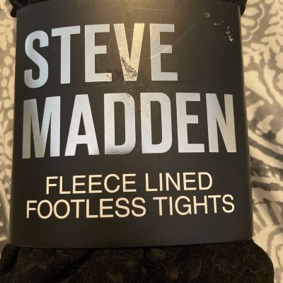 New Steve Madden Womens Tights S/M Black Fleece Lined Footless, black on black