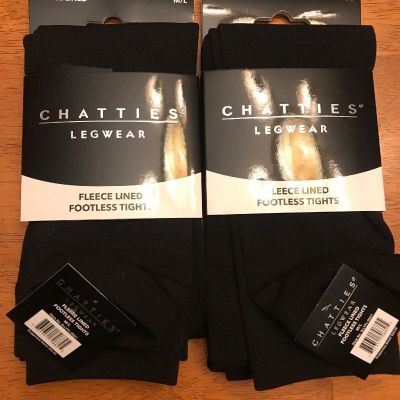 2 Pairs M/L Black Fleece Lined Womens Footless Tights CHATTIES NEW