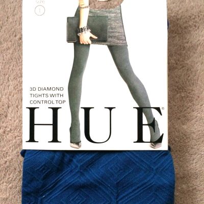 Hue size 1 Imperial Blue 3D Diamond Control Top 40 Denier Tights Style 13634 NWT
